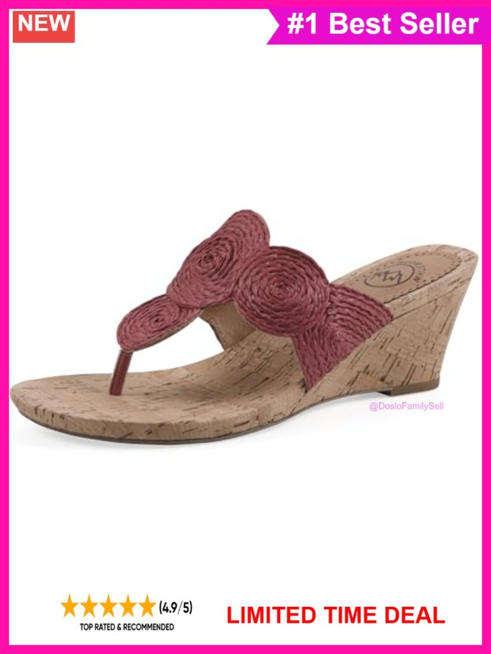 Wedge Thong Sandals Cork Print Woven Upper Slip On Casual Comfort